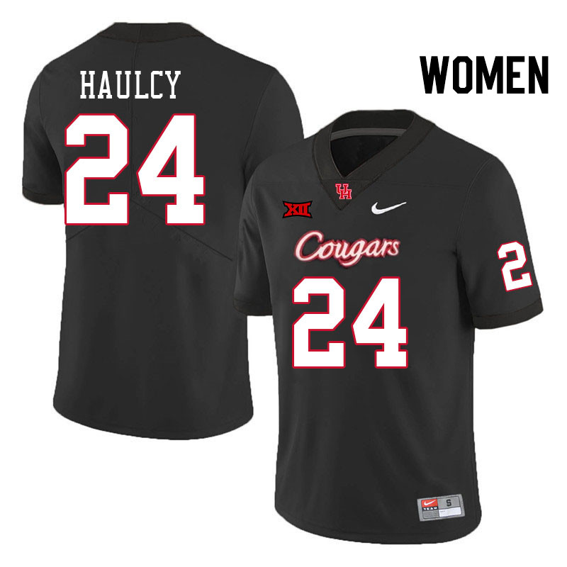 Women #24 Adari Haulcy Houston Cougars Big 12 XII College Football Jerseys Stitched-Black - Click Image to Close